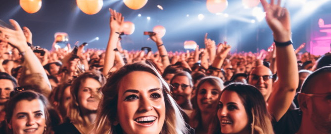 concert crowd with LED glowing ball